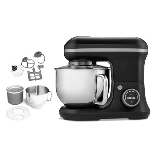 MEDION Küchenmaschine (5 Liter Edelstahlschüssel, 1.200 Watt, Eisschüssel für Zubereitung von Eis, Mischen Kneten Rühren, Digitales Display, Knetmaschine, Teigmaschine, MD18420) schwarz