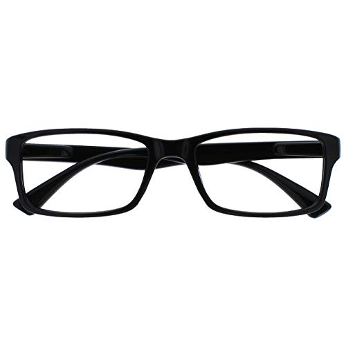 OPULIZE PEP Lesebrille für Damen und Herren - Große Rechteckige Brille - Komfortable Federscharniere - Kratzfest - Schwarz - UVR +3.00