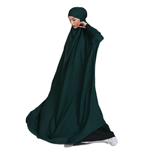 BRONG Abaya Muslim Damen Gebetskleidung für Frauen Hijab Kleider Gebet Jilbab Kleidung für Muslimische Kleid Damen Burka Ganzkörper Damen Lange Ärmel Beten Niqab Roben Dunkelgrün