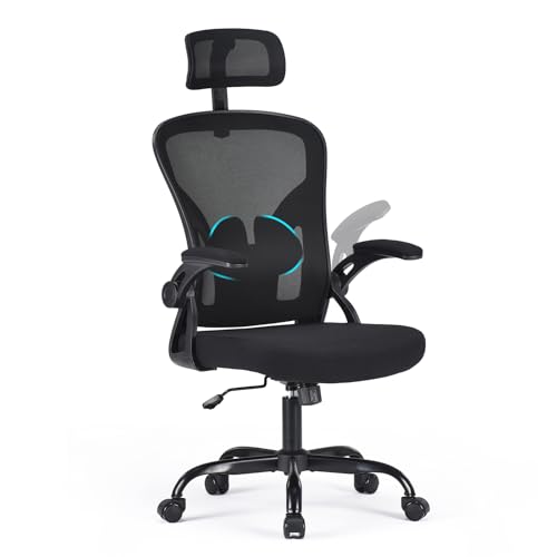 Farini Höhenverstellbar Ergonomischer Stuhl Schreibtisch Stuhl Bürostuhl Bequem mit Kopfstütze, Home Office Stuhl Computer Stühle Chefsessel mit Armlehne, 150 Kg PC Stuhl mit Rollen