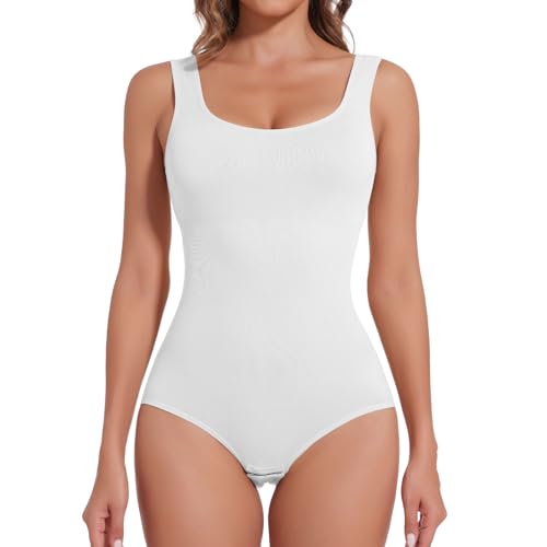 Joyshaper Shapewear Damen Body Shaper Bauchweg Shape Bodysuit Miederbody Formende Bodys Figurformende Tank Tops Weiß,L
