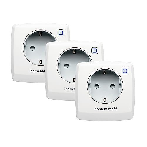 Homematic IP Smart Home 3er-Set Schaltsteckdose, digitaler Zwischenstecker steuert Leuchten oder Elektrogeräte per App, Alexa & Google Assistant, Energie sparen, 157338A0