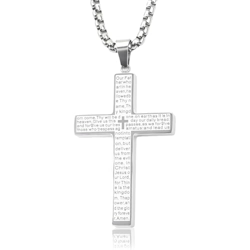 Maxmoc Kreuz Kette Herren,Kreuz Halskette,Edelstahl Cross Necklace,Kreuzs Anhänger mit 60cm Kette Silber Schwarz,Halskette Männer für Geschenke Herrens Jungen Kinder
