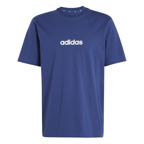 adidas Men's Essentials LINEAR Single Jersey Tee, Dark Blue/White, XL