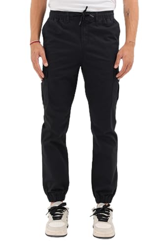COMEOR Cargohose Herren Stretch Relaxed Fit – Chino Hose Baumwolle Männer Cargo Outdoorhosen, Wanderhose, Baggy Freizeit mit 6 Taschen & Kordelzug (Schwarz, XL)