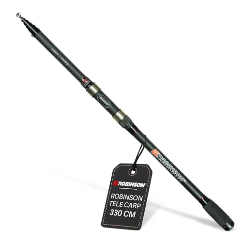 Robinson Angelrute - Teleskoprute Karbon - Kompaktes Transportmaß - Robuste Ringe - Rutschfester Rollenhalter - Leicht und widerstandsfähig - Stinger X-Cross Tele