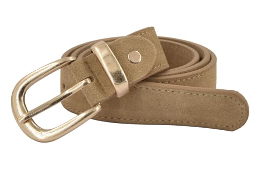 styleBREAKER Damen Echtleder Gürtel 3 cm | weiches Rindsleder Velours Optik | Edle Antik Gold Schnalle | Vintage Wildleder Look für Jeans & Kleider | Kürzbar, Hellbraun, Größe:80cm