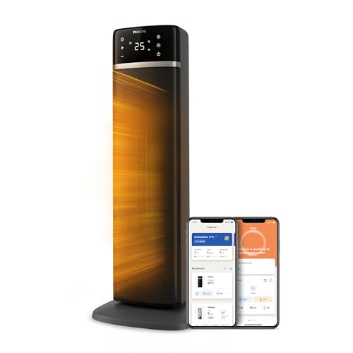 Philips 5000 Turmheizlüfter, 2000W, App-gesteuert, bis zu 50% Energieersparnis, Temp-Anzeige, 5 Sicherheitsfunktionen, 4 Modi, 60° Oszillation, leise, schwarz/grau (CX5120/11)