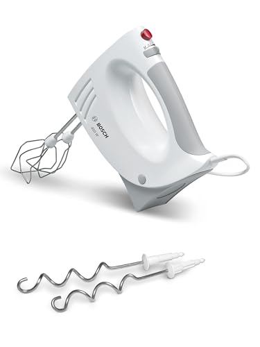 Bosch Handrührer MFQ3530, Handrührgerät, 2 Rührbesen, 2 Edelstahl-Knethaken,spülmaschinengeeignet, 5 Stufen, 450 W, weiß