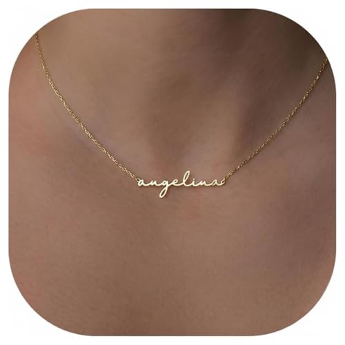 REXVEN Personalisierte Namenskette für Damen aus Sterling Silber mit Geburtsstein – Vergoldete individuelle Halskette mit Wunschname im minimalistischen Design (Design-2)