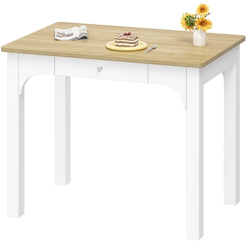 Hzuaneri Esstisch in Holzoptik, Mit Schubladen, 50 x 80 x 75 cm, Weiß