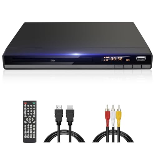 JOVELL Kompakt HD DVD Player für TV HDMI AV Ausgang mit Kabel Enthalten, 1080P DVD-CD-Player mit USB Eingang, Alle Regionen Frei, Fehler Korrektur, Integriertes PAL NTSC-System (Schwarz DVD-168)