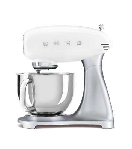 Smeg, Küchenmaschine SMF04WHEU, 10 Geschwindigkeitsstufen, Smooth Start System- und Gleichlauffunktion, 4,8-Liter-Rührschüssel, Motorsicherung, inklusive 2 Schneebesen und Knethaken, 800 W, Weiß