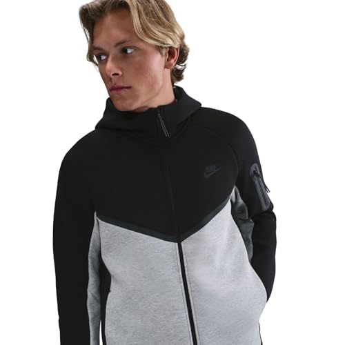 Nike Tech Herren Full-Zip Windrunner Hoodie (HV0949-011, Black/Dark Grey Heather/Black), Schwarz/Dunkelgrau meliert/Schwarz, M