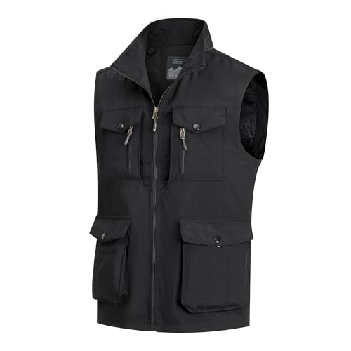 MeiLayM Herren Outdoor Weste mit Vielen Taschen Schnelltrocknende Freizeitweste Leicht Anglerweste Sommer Atmungsaktiv Ärmellose Jacke Sport Multifunktionsweste Camping Fotografie Weste Schwarz,3XL