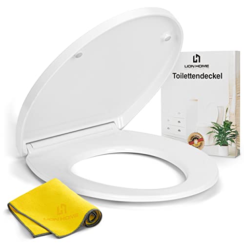 LION HOME Premium Toilettendeckel | mit Absenkautomatik | Inkl. gratis Mikrofasertuch | Leichte Montage | Aus antibakteriellem Urea-Duroplast | Bis zu 150 kg belastbar