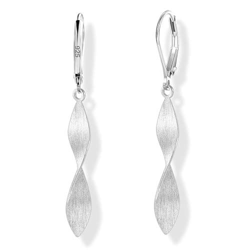 Silber 925 Ohrringe Hängend Damen, Sterling Silber Ohrringe Hängend Twist Gedrehte Ohrringen Blatt Französische Ohrhaken-Ohrring Creolen mit Anhänger Blätter Ohrring Lange Silberen Boho Mode Schmuck