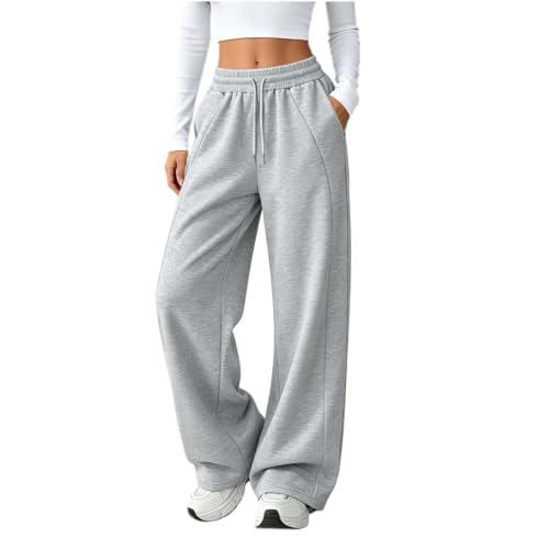 Jogginghose Damen Baggy Weites Bein Sporthose Lang High Waist Trainingshose Einfarbig Freizeithose Mode Sweatpants Bequeme Laufhose Y2K Streetwear Activewear für Damen