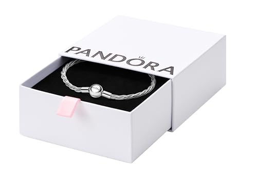 PANDORA Moments Runder Verschluss Gedrehtes Schlangen-Gliederarmband aus Sterling-Silber, Kompatibel Moments, Größe: 19 cm, 593757C00-19