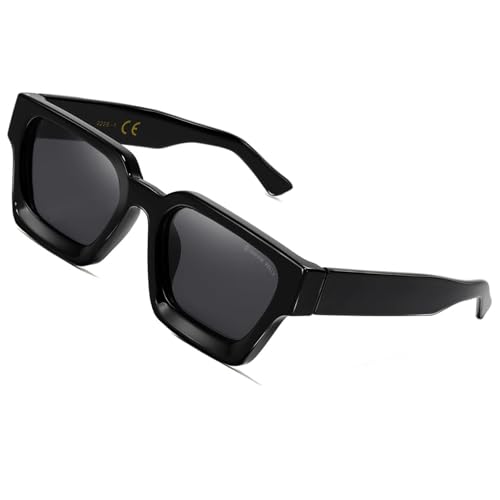 SHEEN KELLY Retro Rechteckige Sonnenbrille Herren Damen Dicke Trendy klassisch Klobige Schmaler Quadratischer Schwarzer Schildpatt Rahmen Mode Sonnenbrille