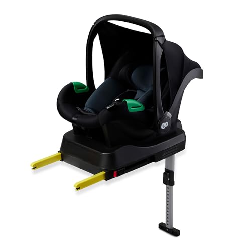 Kinderkraft MINK PRO i-Size 40-75 cm Babyschale, Kindersitz mit isofix MINK FX-Basisstation, Autositz von geburt Gruppe 0+, Verstellbare Kopfstütze, Einsatz für die Jüngsten im set, Schwarz