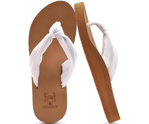 KuaiLu Flip Flops Damen Weich Stoff Zehentrenner Frauen Bade Sandalen Bequeme Füße Badelatschen Yoga Matte Fussbett Sommer Strand Zehensandalen Rutschfest Gummi Indoor Outdoor Weiß Khaki 38