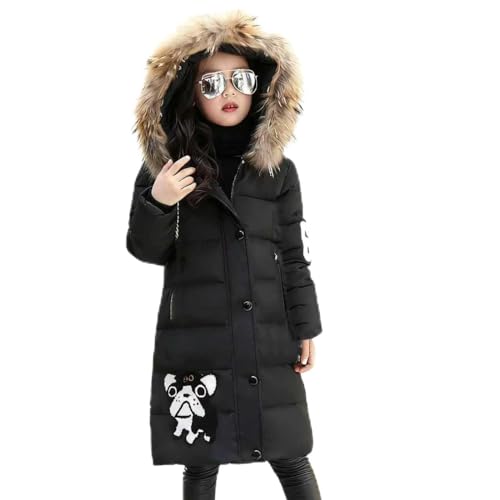 Tilozs Winterjacke Mädchen Wintermantel Warme Parka Stepp Mantel Länge Winter Jacke mit Fellkapuze Kinder Dicke Outdoorjacke, Schwarz, 152-158(Herstellergröße: 160)