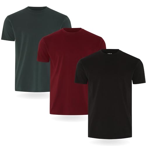 Fm London Herren-t-shirt (3/5er-pack) Herren T-Shirt , Schwarz, Burgunderrot, Grün (3er-pack), XXL