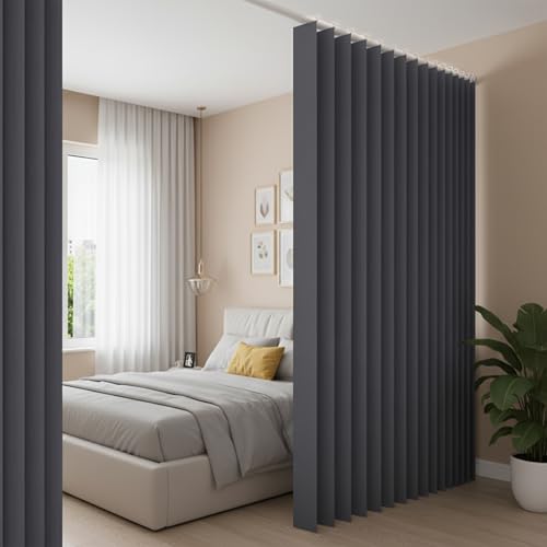 Raumteiler Vorhang Extra Breit H241xB254CM Wasserdicht, Raumtrenner Vorhänge mit Haken, Schrankvorhang Faltbarer Raumteiler für Bad/Schlafzimmer/Wohnzimmer/Büro/Sichtschutz(Dunkelgrau)