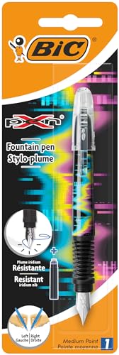 BIC X-Pen Decors Füller Medium – Dekor Skull, Iridiumfeder, Ergonomische Dreikant-Griffzone, Nachfüllbar, Für Rechts- & Linkshänder, 1 Stück