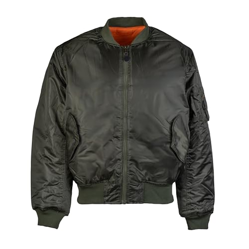 Mil-Tec US Fliegerjacke Typ MA1® PES • Klassische Bomberjacke im US Air Force Stil • Wendbare Pilotenjacke • Übergangsjacke Herren aus Polyester • Windfeste Outdoorjacke • Oliv, XL