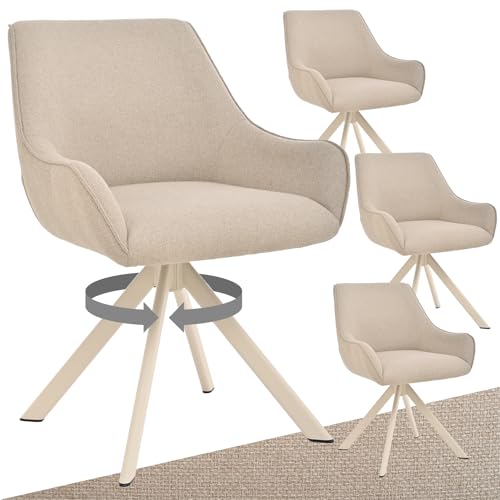 Goeurvant Esszimmerstühle Drehbar 4er Set mit Armlehne – 360°Drehbar Polsterstuhl Leinen Modern Drehstuhl Küchenstuhl mit Beige Metallgestell und Lehne für Esszimmer, Wohnzimmer, Büro, Beige