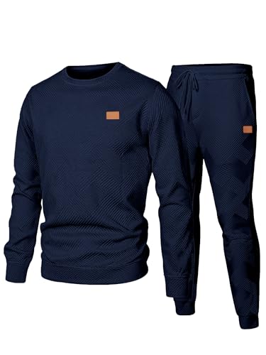 JMIERR Herren Jogginganzug Set 2-Teiliger Sweatshirt Trainingsanzug Casual Sportanzug Herren Sweatshirts und Jogginghose Tracksuit sets mit Strukturmuster,Marineblau M