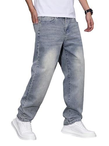 JMIERR Herren Baggy Jeans aus Baumwolle - Bequeme Weite Passform für Hiphop & Streetwear Style (S-3XL) Steinblau L