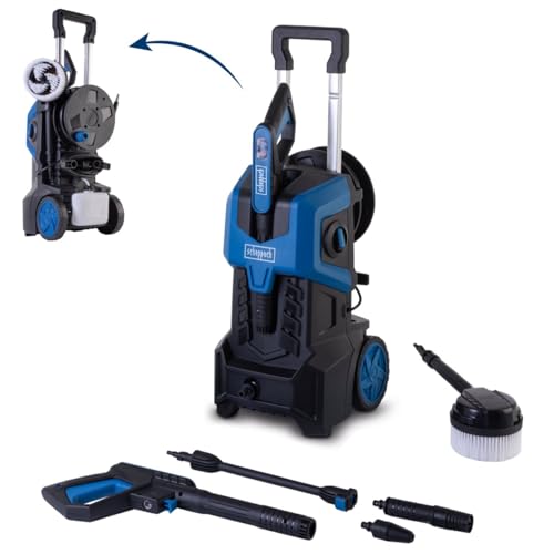 Scheppach Hochdruckreiniger HCE3000 mit Druckanzeige | 180bar | XXL 8m Anti-Twist Schlauch | 480 L/h | 2400W | Einstellbarer Hochdruckstrahl | ausziehbarer Transportgriff | Reinigungsmittelbehälter