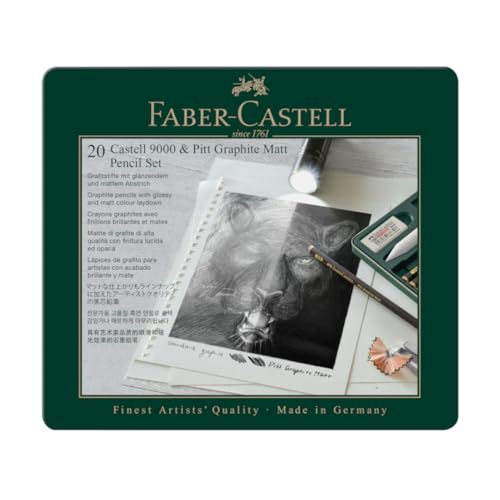 Faber-Castell 115224 - Bleistifte Set Pitt Graphite Matt & Castell 9000, 20-teilig, inkl. Papierwischer, Radierer, Knetradierer und Spitzer