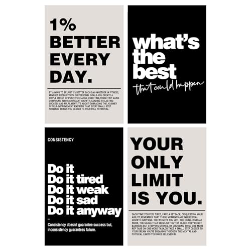 Aurelx 4 Stück Motivation Poster, Motivationsbilder Leinwand, Büro Bilder mit Inspirierenden Sprüchen Schwarz Weiß, Positives Poster Motivation für Home Office, Arbeitszimmer (30x20 cm, Ohne Rahmen)