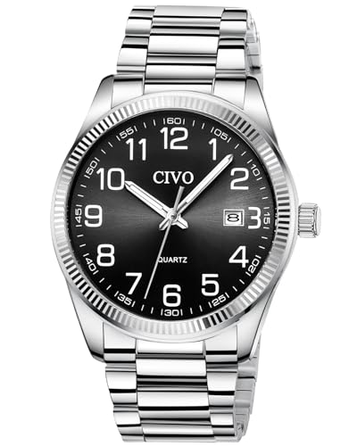 CIVO Leicht Lesbar Uhren Herren: Silber Edelstahl Analog Große Ziffern