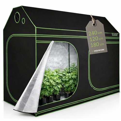 HIGHWERK Growzelt 240 x 120 x 180 cm | MyHomeGrow Grow Tent, Grau | Indoor Grow Tent für Pflanzenzucht | Growbox, Homegrow, Growschrank | Zuchtzelt, Pflanzenzelt, Anzuchtzelt, Gewächshaus