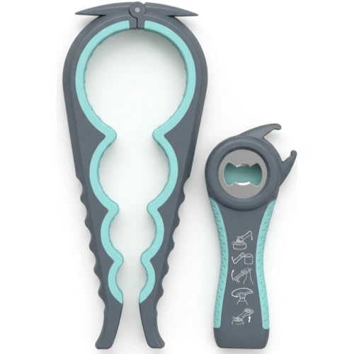 Easy Jar Flaschenöffner Kit, 5in1 und 4in1 Multifunktionsglasöffner, einfach zu bedienen für Kinder, ältere Menschen und Arthritis-Betroffene, Silikon-Handgreiferhilfe (Blau)