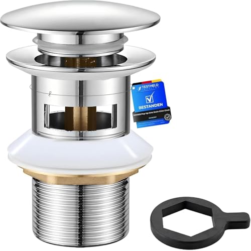 Ibergrif Messing Ablaufgarnitur Waschbecken mit Überlauf – 41–50 mm Pop-up Stopfen mit Chromadapter, Tropf- und auslaufsicher, Anti-Verstopfung, Modell M20502