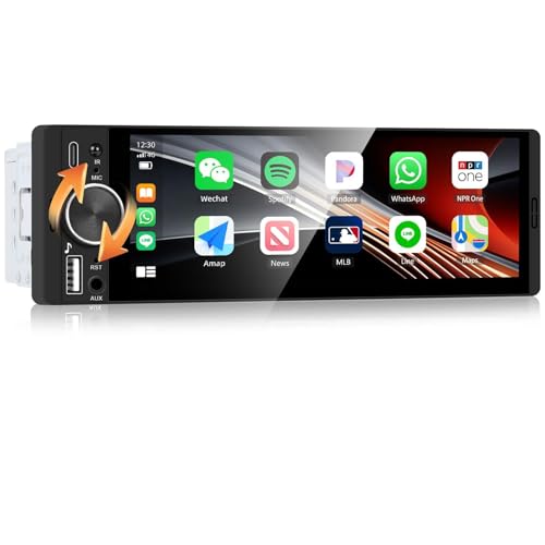 CAMECHO 6.28 Zoll HD Touchscreen Autoradio mit Drahtlos CarPlay Android Auto,1 Din Carplay Radio mit Bluetooth GPS Navi, WiFi, FM,USB,AUX,Type-C+Lenkradsteuerung