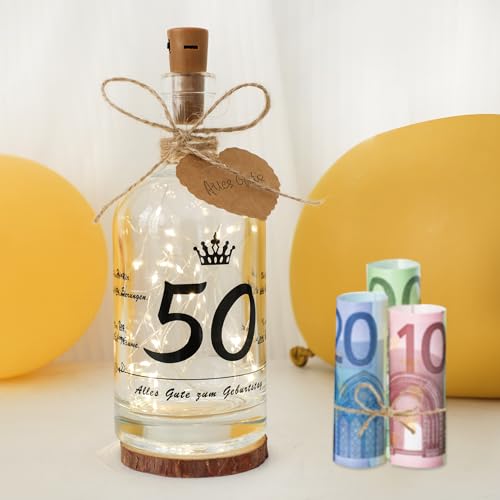 Seutgjie 50 Geburtstag Frau Mann Geschenk Geldgeschenke LED Flaschenlicht mit Sprüche Personalisiertes Geschenk