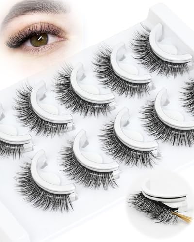 Obeyalash Selbstklebende Wimpern Ohne Kleber Strip Lashes Selbstklebend 12mm Press On Lashes Wispy Wimpernextensions 5 Pairs KüNstliche Wimpern NatüRlich (6D07)