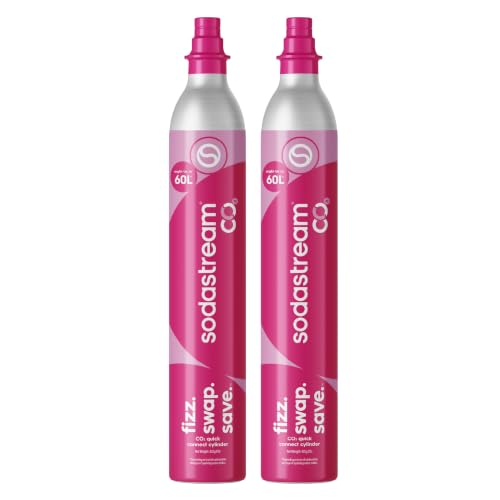 Sodastream Quick Connect CO2-Zylinder, 2er-Pack Reservezylinder für bis zu 120L Sprudelwasser, Pink, kompatibel mit Terra, E-Terra, Duo, E-Duo, Art, Gaia, Crystal 3.0 und ENSO