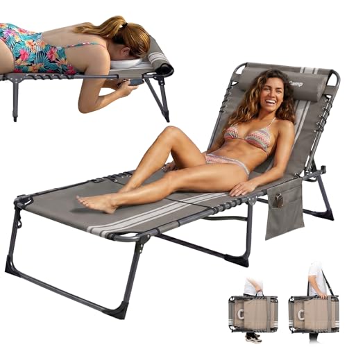 KingCamp Sonnenliege Klappbar mit Loch für Kopf & Arme, bis 180 kg, Grau