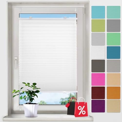 bobodeco Plissee ohne Bohren Plissees Klemmfix - Weiß 35 x 100 cm (BxH) - Easyfix Plisseerollo Jalousie Faltrollo Blickdicht - Sichtschutz - Sonnenschutz Fertifplissee - Rollos für Fenster und Tür