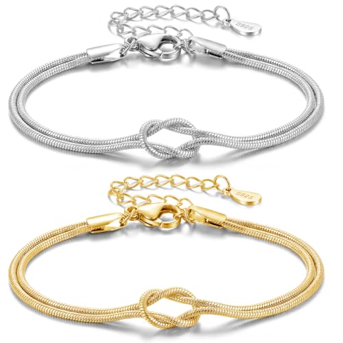 Freundschaftsarmbänder Knoten Armband Damen, Partner Armbänder Silber+Gold