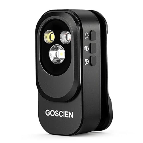 GOSCIEN Mini LED Taschenlampe mit Flutlicht, fokussiertes Licht und Rotlicht,500 LM helle USB-C wiederaufladbare Flashlight,IPX6 Clip Lampe kleine Blinklicht für Läufer Camping