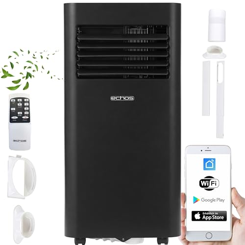 Echos® Klimaanlage mobil mit Abluftschlauch, Wi Fi & Fensterabdichtung – Mobile Klimaanlage 9000 BTU - App/WLAN Steuerung | Fernbedienung & 24 h Timer | Luftkühler, Luftentfeuchter & Ventilator